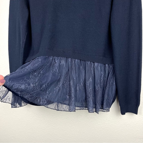 Marella XL Womens Navy Blue Ribbed Lace Back Hem Pullover Sweater - Picture 6 of 8